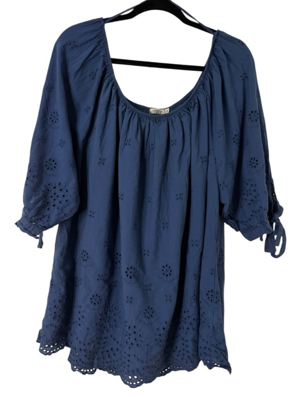 Valentina Naldi Italy Eyelet Cotton Tunic Top 3X Blue Boho Cottagecore Blouse